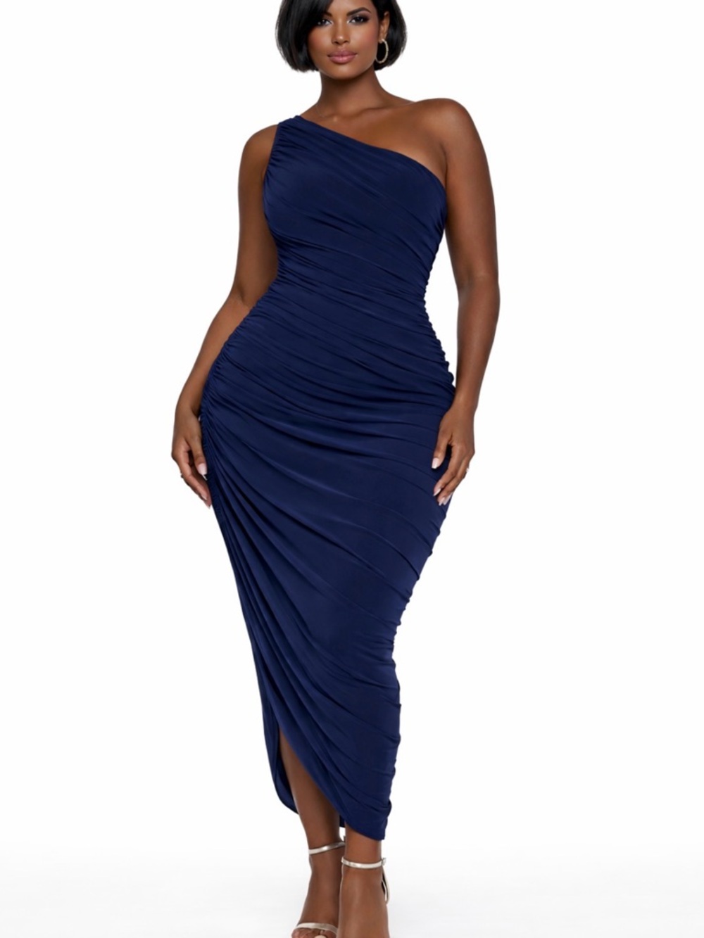 NWT Norma Kamali Diana Gown Dress in Navy Blue Size Medium. Fits like a small.